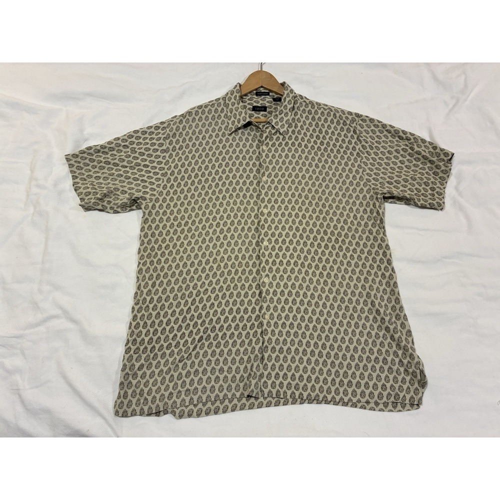 IZOD Men's XL Short Sleeve Shirt 100% Silk Paisley Teardrop Print Casual Luxury‎